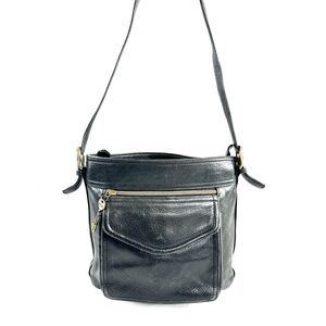 Fossil Black Leather Shoulder Bag Front Flap Pocket Key Charm 3 Sections   7